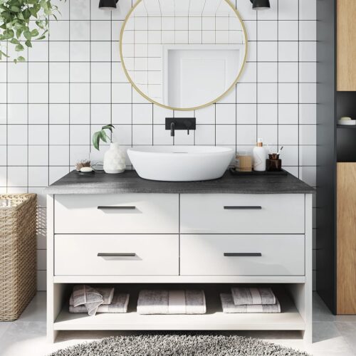 Oak Wood Timber Bathroom Countertop Sink Vanity Board Table Top Brown 100x60x2cm - Image 7