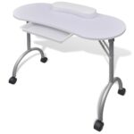 Folding Manicure Nail Table with Castors White