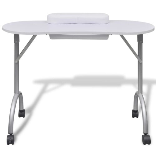 Folding Manicure Nail Table with Castors White - Image 2