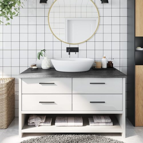 Bathroom Countertop Sink Vanity Board Table Top Dark Brown 100x50x4cm Treated Solid Wood