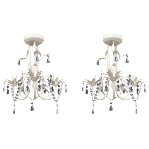 Crystal Pendant Ceiling Lamp Chandeliers 2pcs Elegant White