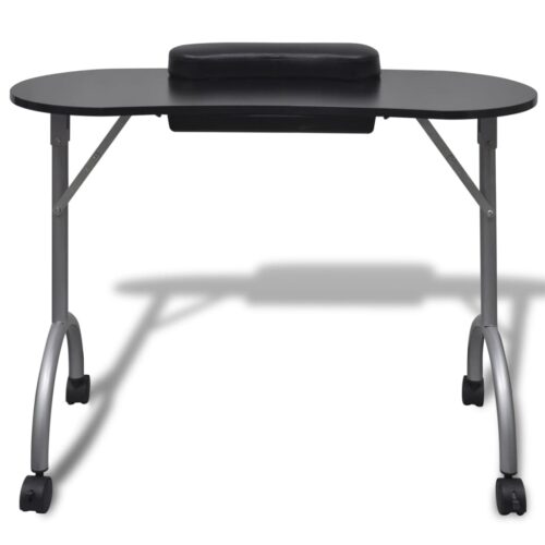Folding Manicure Nail Table with Castors Black - Image 2