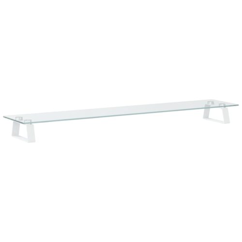 Monitor Stand White 100x20x8cm Tempered Glass Metal