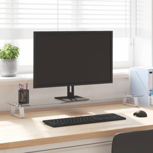 Monitor Stand White 100x20x8cm Tempered Glass Metal - Image 2