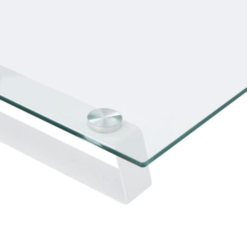 Monitor Stand White 100x20x8cm Tempered Glass Metal - Image 7