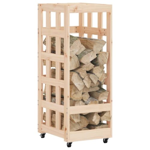 Log Holder with Wheels 40x49x110cm Solid Wood Pine - Image 3