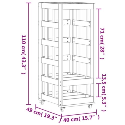 Log Holder with Wheels 40x49x110cm Solid Wood Pine - Image 9