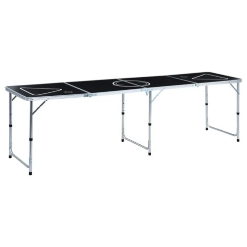 Folding Beer Pong Table Tailgate Party Event Drinking Game Carry Handle Black 240cm 2.4m