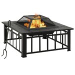 Garden Fire Pit with Poker 81x81x47cm XXL Steel