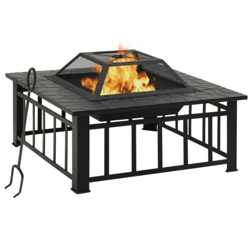 Garden Fire Pit with Poker 81x81x47cm XXL Steel