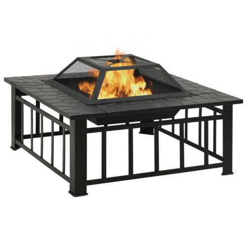 Garden Fire Pit with Poker 81x81x47cm XXL Steel - Image 2