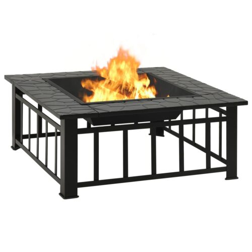 Garden Fire Pit with Poker 81x81x47cm XXL Steel - Image 4
