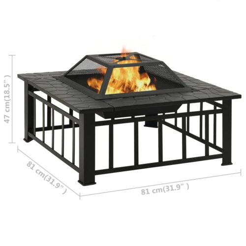 Garden Fire Pit with Poker 81x81x47cm XXL Steel - Image 8