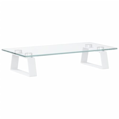 Monitor Stand White 40x20x8cm Tempered Glass Metal