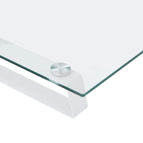 Monitor Stand White 40x20x8cm Tempered Glass Metal - Image 7