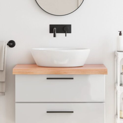 Bathroom Countertop Sink Vanity Board Table Top Light Brown 80x60x6cm Treated Solid Wood