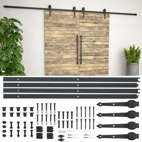 2x 183cm Sliding Barn Door Hardware Track Set Office Bedroom Closet Steel Black