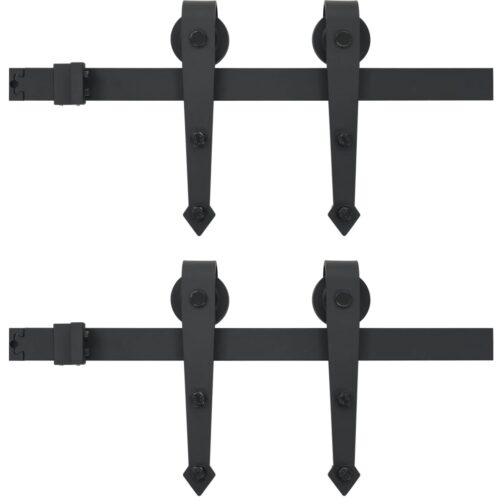 2x 183cm Sliding Barn Door Hardware Track Set Office Bedroom Closet Steel Black - Image 2