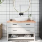 Bathroom Countertop Sink Vanity Board Table Top Light Brown 120x50x4cm Treated Solid Wood