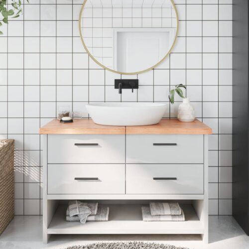 Bathroom Countertop Sink Vanity Board Table Top Light Brown 120x50x4cm Treated Solid Wood