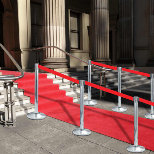VIP Queue Barrier Set Red Stainless Steel Airport Crowd Control Stanchion 4-Post - Image 7