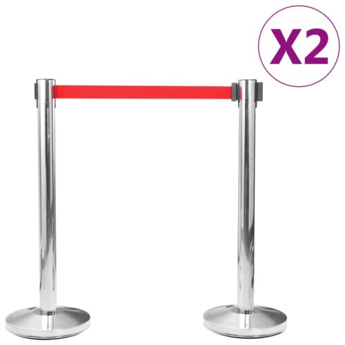 VIP Queue Barrier Set Red Stainless Steel Airport Crowd Control Stanchion 4-Post