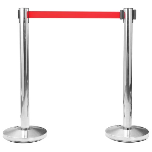 VIP Queue Barrier Set Red Stainless Steel Airport Crowd Control Stanchion 4-Post - Image 3