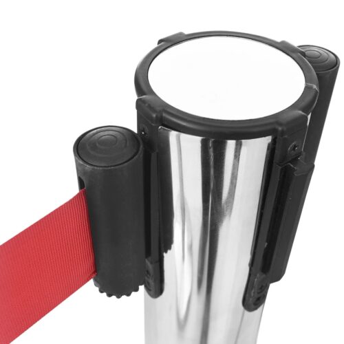 VIP Queue Barrier Set Red Stainless Steel Airport Crowd Control Stanchion 4-Post - Image 4