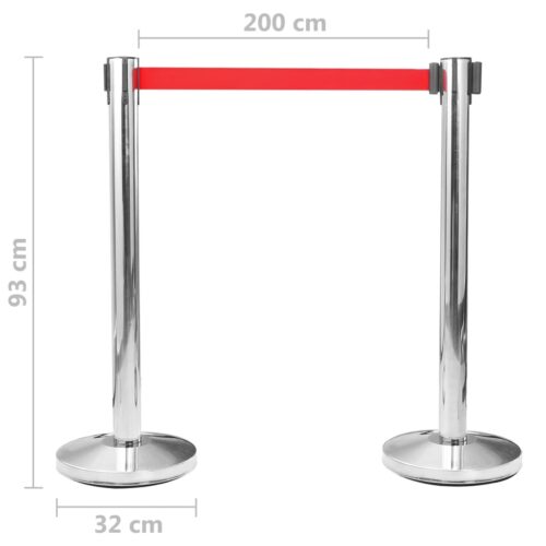 VIP Queue Barrier Set Red Stainless Steel Airport Crowd Control Stanchion 4-Post - Image 6