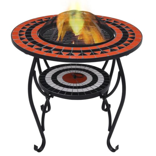 Mosaic Fire Pit Table Terracotta White 68cm Ceramic