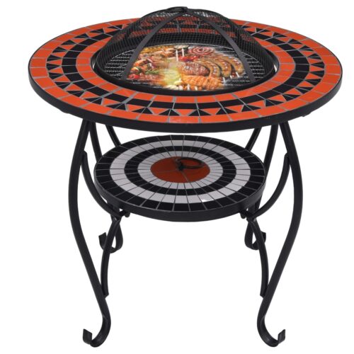 Mosaic Fire Pit Table Terracotta White 68cm Ceramic - Image 3