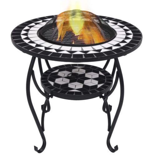 Mosaic Fire Pit Table Black White 68cm Ceramic
