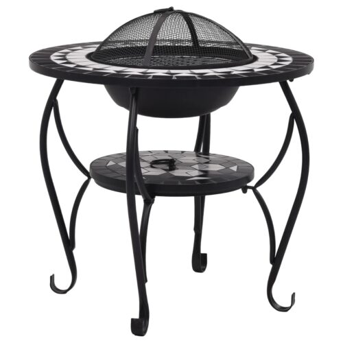 Mosaic Fire Pit Table Black White 68cm Ceramic - Image 2