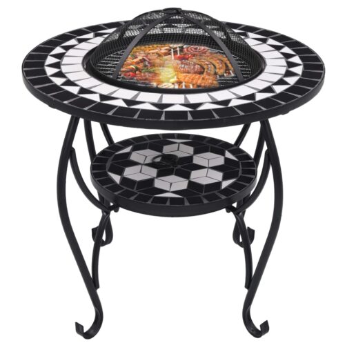 Mosaic Fire Pit Table Black White 68cm Ceramic - Image 3