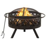 Rustic Fire Pit with Poker 76cm XXL Steel