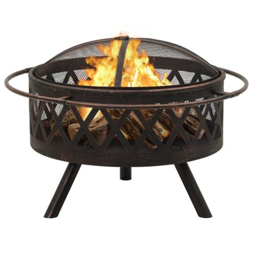 Rustic Fire Pit with Poker 76cm XXL Steel - Image 3