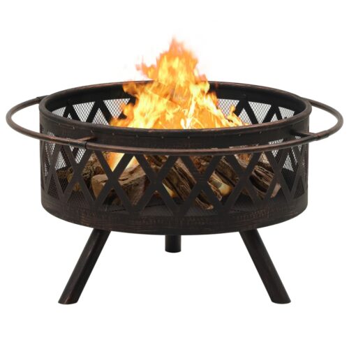 Rustic Fire Pit with Poker 76cm XXL Steel - Image 4