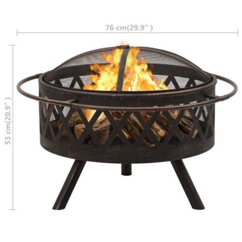 Rustic Fire Pit with Poker 76cm XXL Steel - Image 8