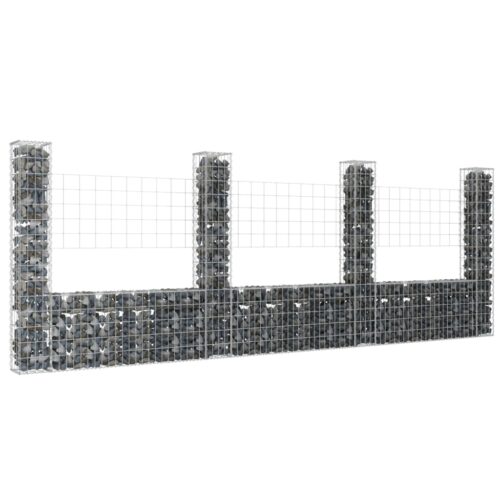 U-shape Gabion Basket with 4 Posts Iron 380x20x150cm - Image 7