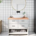 Bathroom Countertop Sink Vanity Board Table Top Light Brown 100x60x6cm Treated Solid Wood