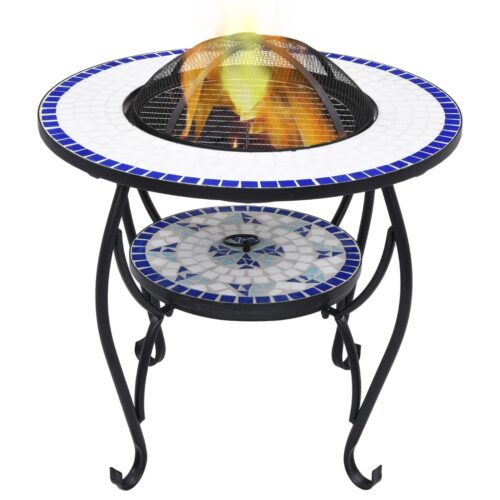 Mosaic Fire Pit Table Blue White 68cm Ceramic