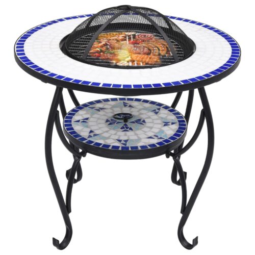 Mosaic Fire Pit Table Blue White 68cm Ceramic - Image 3
