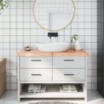 Bathroom Countertop Sink Vanity Board Table Top Light Brown 120x60x6cm Treated Solid Wood