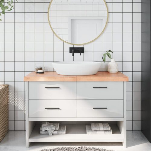 Bathroom Countertop Sink Vanity Board Table Top Light Brown 120x60x6cm Treated Solid Wood