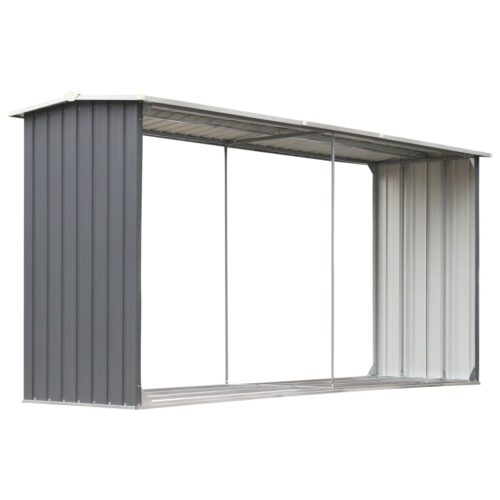 Garden Log Storage Shed Galvanised Steel 330x92x153cm Grey - Image 2