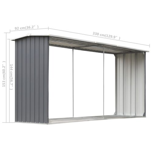 Garden Log Storage Shed Galvanised Steel 330x92x153cm Grey - Image 6