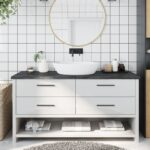 Bathroom Countertop Sink Vanity Board Table Top Dark Brown 160x60x4cm Treated Solid Wood