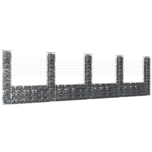 U-shape Gabion Basket with 5 Posts Iron 500x20x150cm