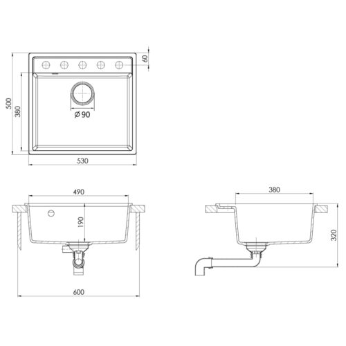 Kitchen Sink with Overflow Hole Black Granite - Image 8