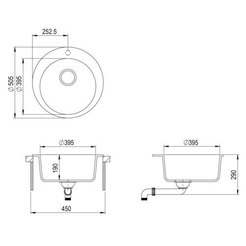 Granite Kitchen Sink Single Basin Round Black - Image 8